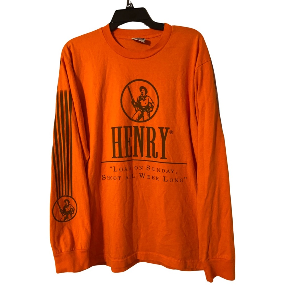 Vintage Henry Rifles long sleeve tshirt made in USA size large orange